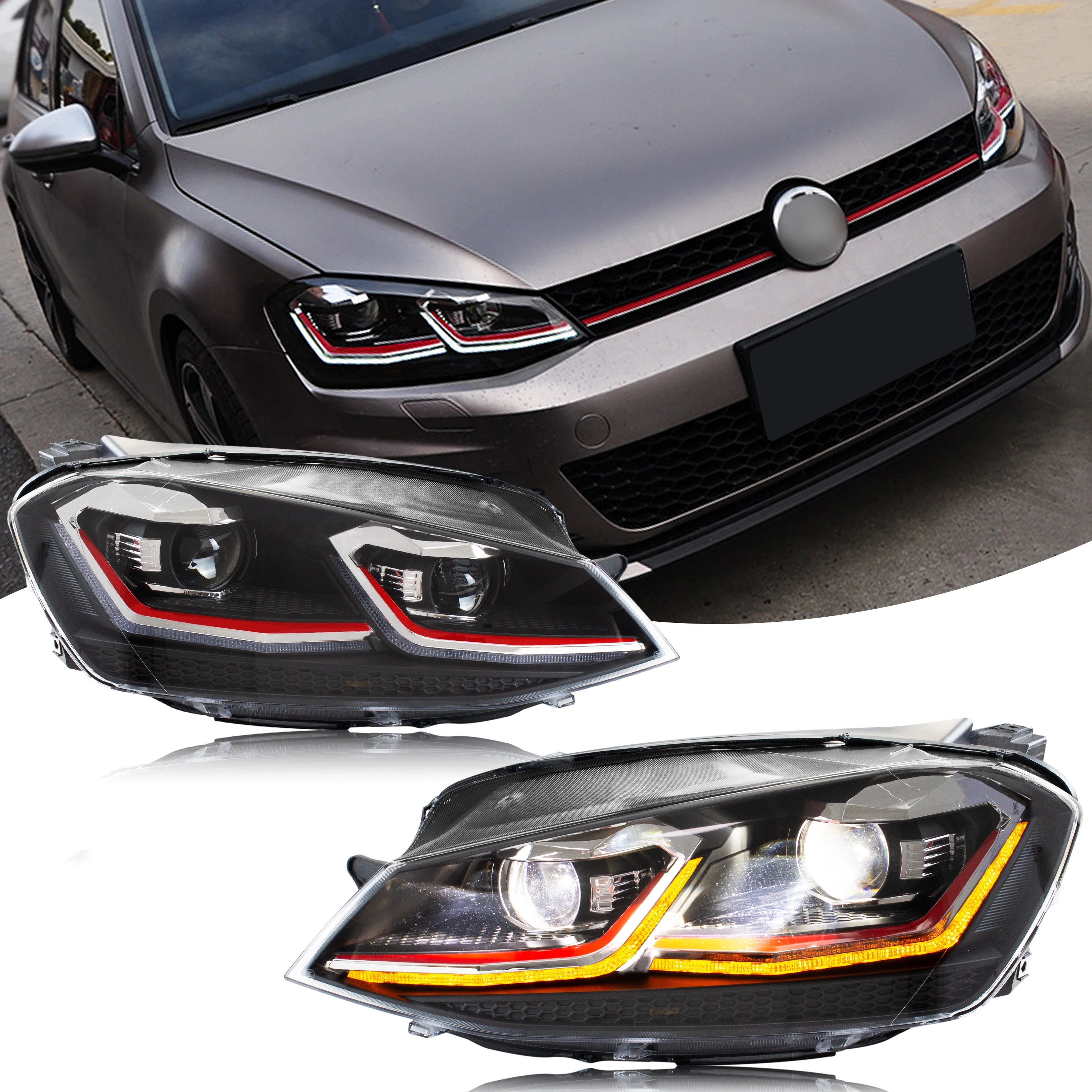 LED-Scheinwerfer für Volkswagen VW Golf 7 MK7 VII 2013–2017 TDI TSI E-Mark Projektor-Frontlampen-Baugruppe (nicht passend für GTI/R/GTD)