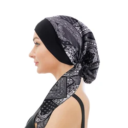 New Paisley Print Elastic Bonnet Turban Cap Casual Headscarf Pre-tied Elastic Hair Bonnet Lace Up Chemo Hat