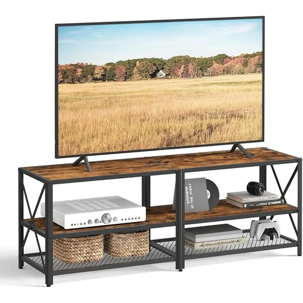 

TV Stand, TV Console for TVs Up to 65 Inches, Table, 55.1 Inches Width, TVS Cabinet with Storage Shelves, Steel Frame,