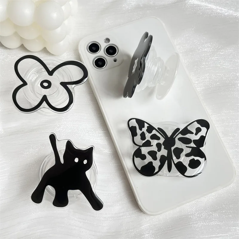 Transparent Mobile Phone Holder Black Cat Expanding Stand and Grip Air Cushion Bracket Back Sticker Telescopic Bracket Desktop