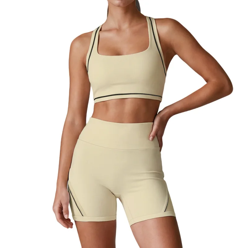 SVETLIN European And American Halterneck Fitness Set For Women Butt-Lifting Pilates Training Tank Top Yoga Shorts Sets