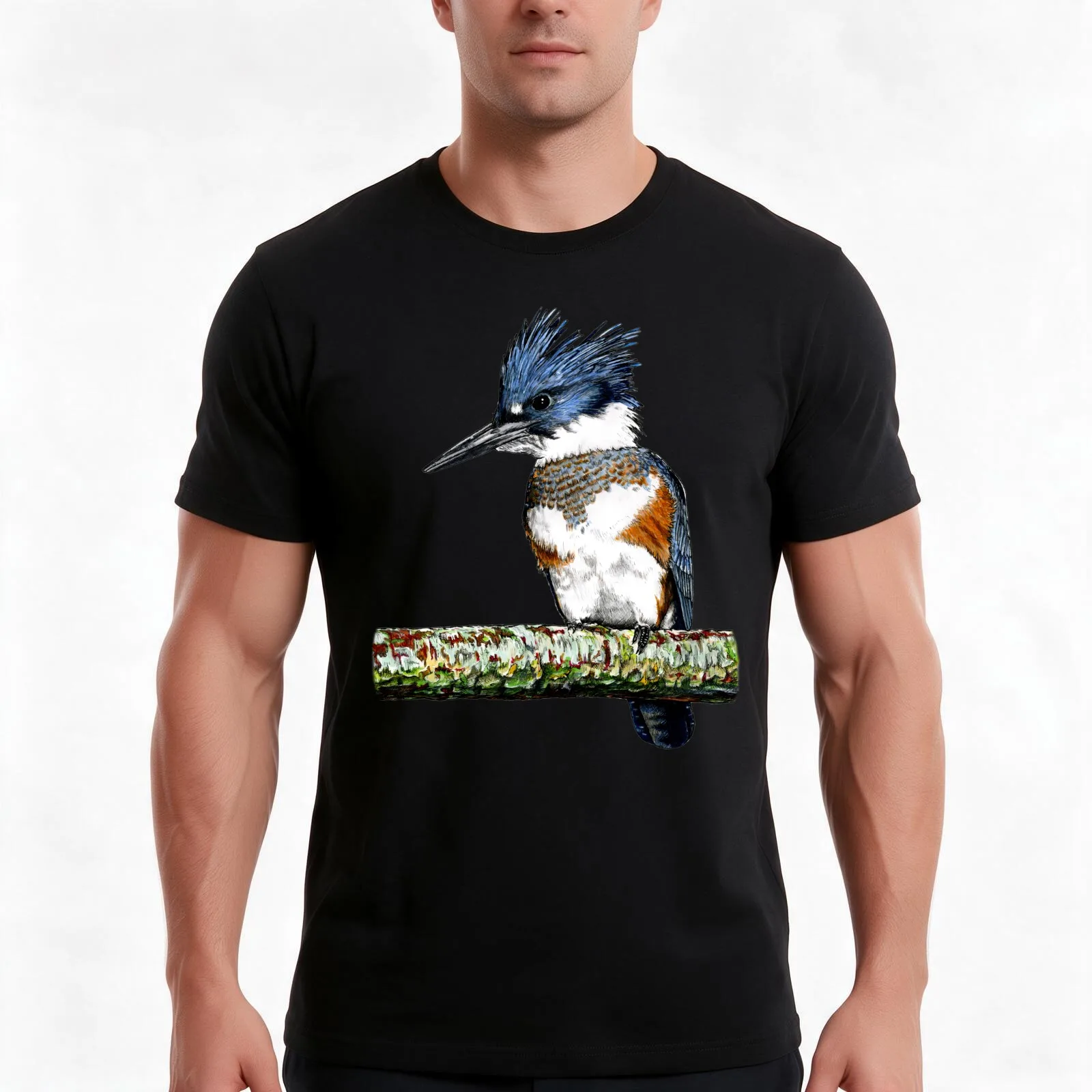 BELTED KINGFISHER T-Shirt, Summer Casual Cotton Tee, Oversized Streetwear Tops, Vintage Graphic Print, Loose Fit Short Sleeve