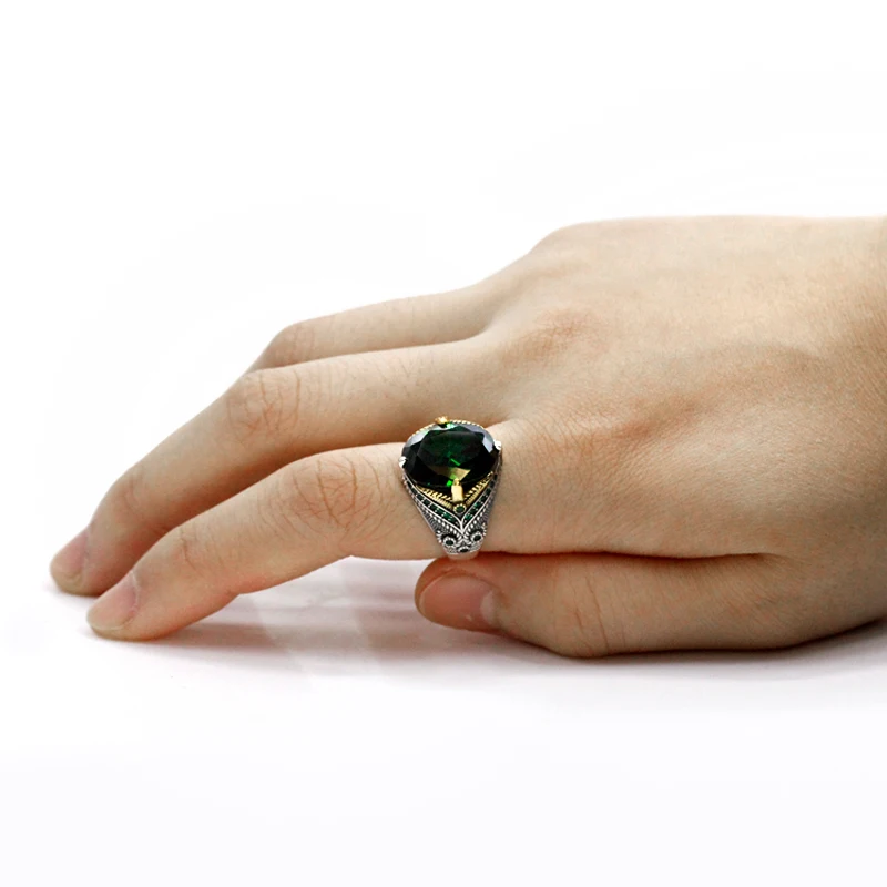 خاتم زركون أخضر للرجال ، فضة إسترليني ، قطع بيضاوي مقطوع من AAA ، مجوهرات فاخرة ، هدية ذكرى سنوية ، موضة