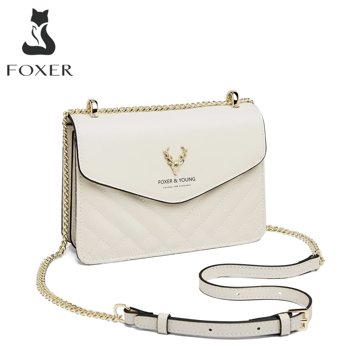 

FOXER Lady's Shoulder Bag Split Leather Crossbody Bag Elegant Fashion Women's Handbag Commute Work Messenger Bag
