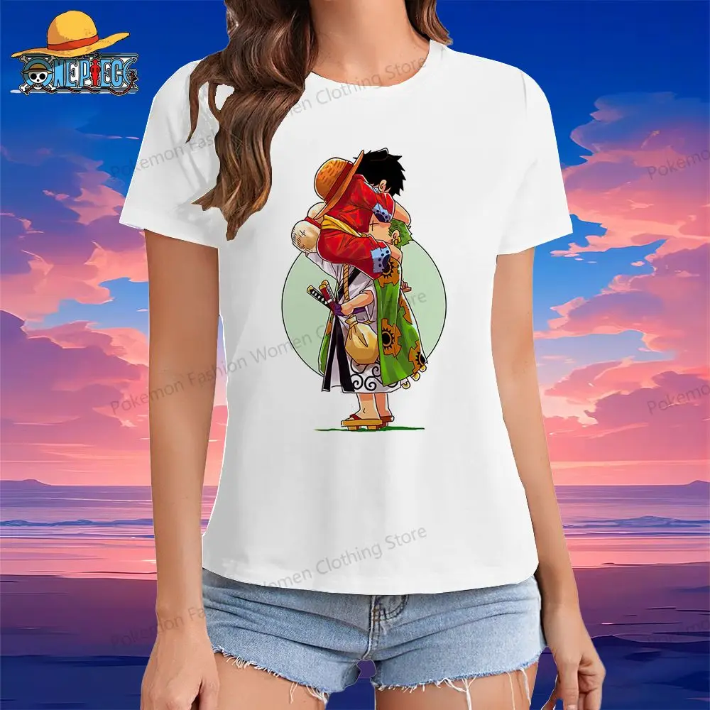 

One Piece Women's V Neck Nurse Uniform T-Shirt Luffy Pocket Summer Clothes Anime XS-3XL 2024 Y2k Short Sleeve Tee Tops Kawaii