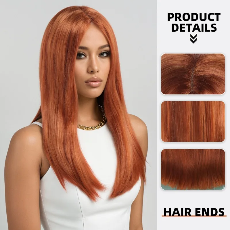 Lady Center Parting Long Straight Hair Woman Daily Match Headwear Fluffy Wig Halloween Party Clothing Accessories Brown Headgear