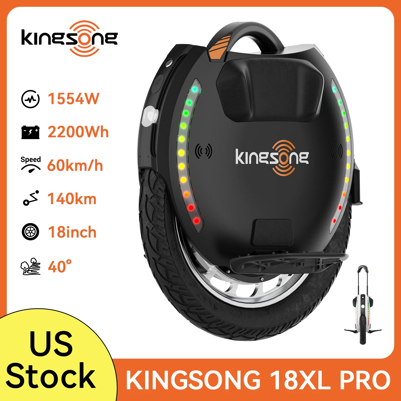 

KINGSONG 18XL Pro Electric Unicycle: 37 MPH & 87-Mile Range. 18" One-Wheel, High-Power Motor for Long-Distance City Commuting