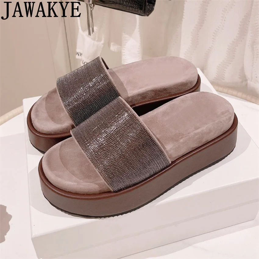 

Блестящие женские тапочки на платформе с круглым открытым носком, блестящие повседневные тапочки в стиле панк на толстой подошве, летняя модная женская пляжная обувь