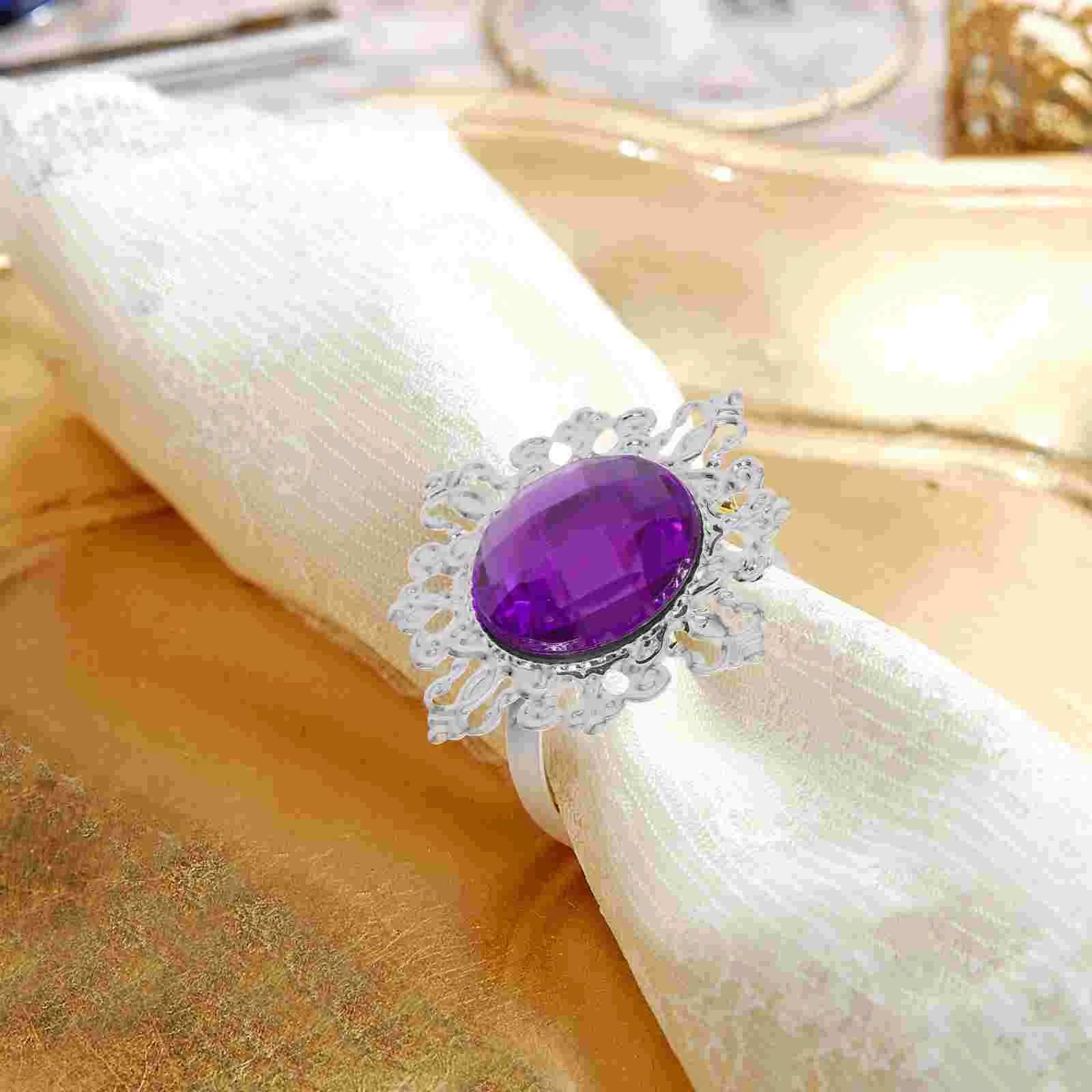 12 Pcs Reception Sterling Rhinestones Napkin Rings Holders Flower Garland Decoration Wedding Tableware Bride