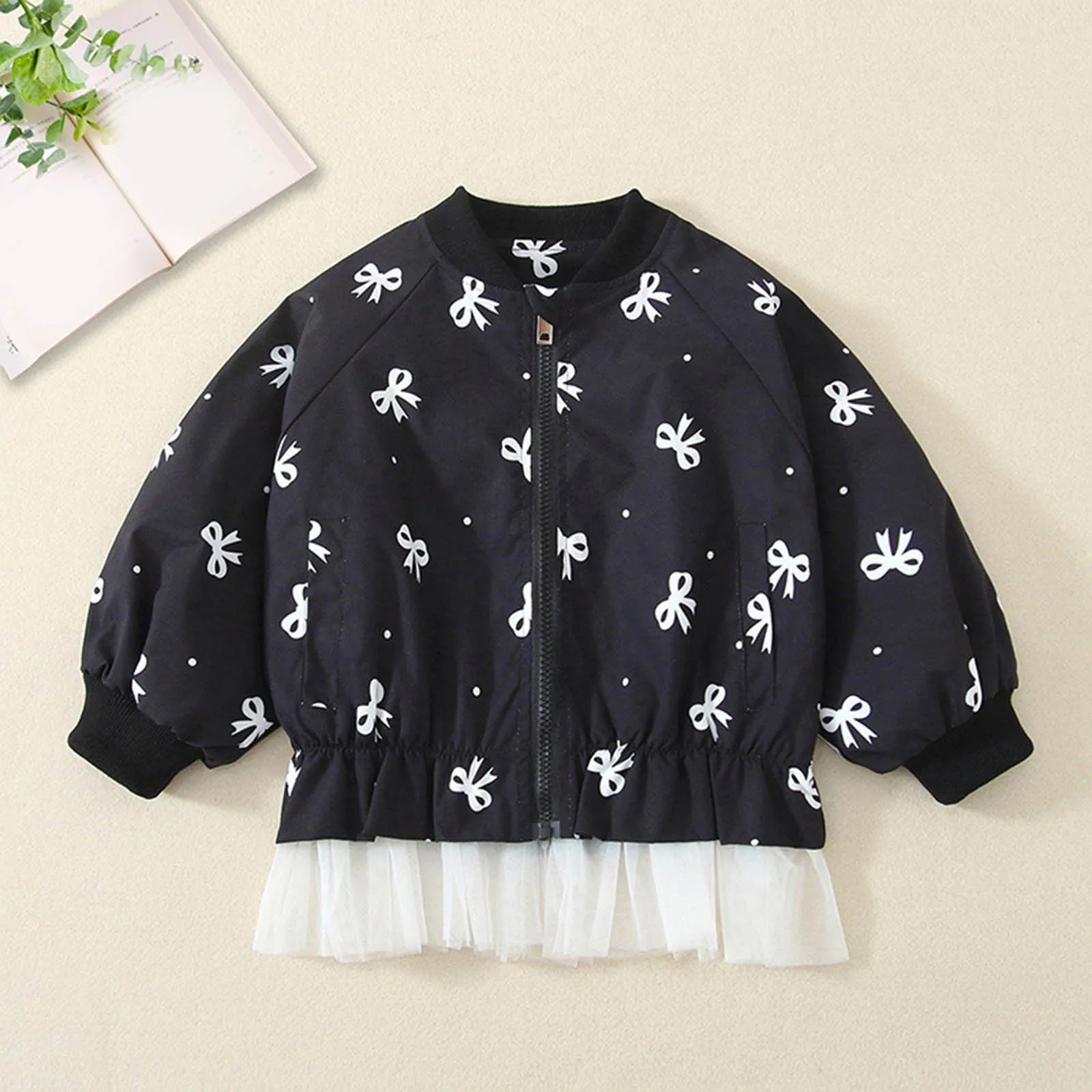 

Girls Jackets For Children Sweet Bow Printed Hooded Jacket Outdoor Streetwear Casual Big Girls Fall Coats Fashion Lace Design