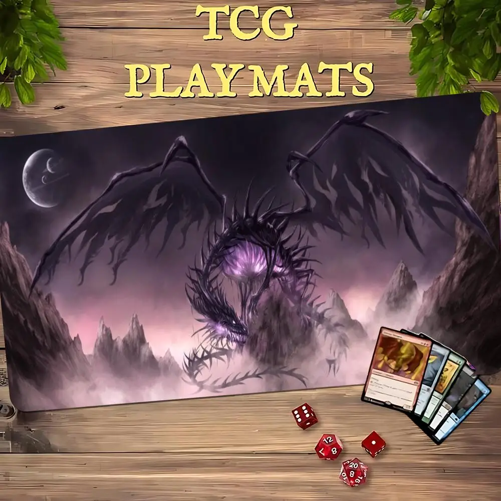 Dark Purple Skeleton Dragon Mountain Starry Sky TCG Playmat 35X60CM Magic Card Battle Mat Non-Slip Durable Tabletop Playmat