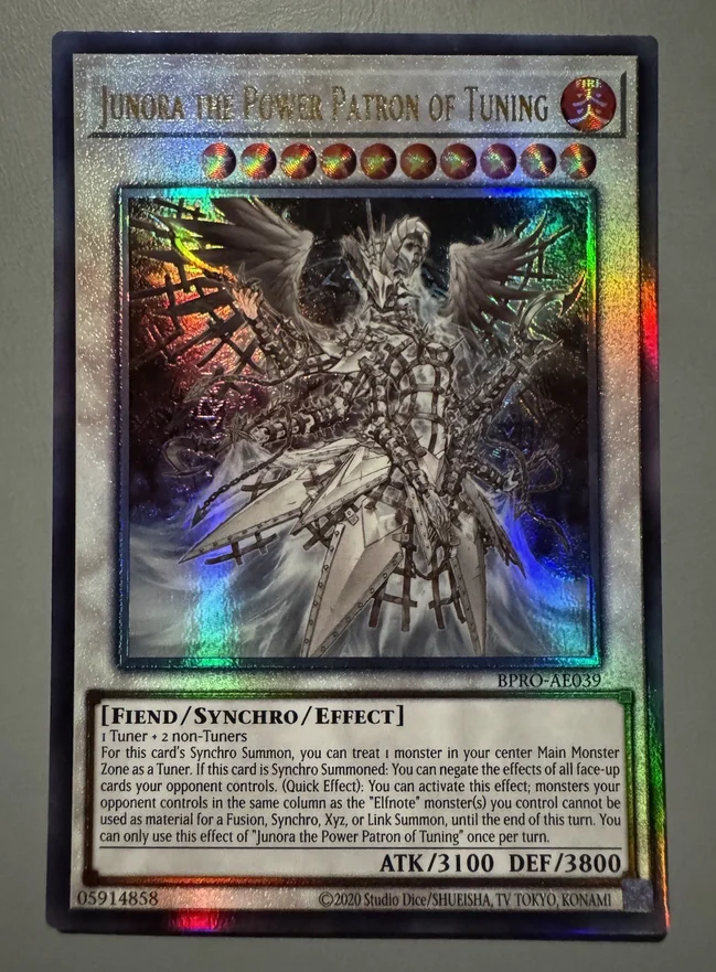 Yugioh KONAMI Duel Monsters BPRO-AE039 Junora, la Diosa del Tuning, Rara, Colección Asia, Inglés, Estado Impecable