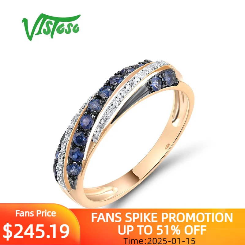 VISTOSO Real 14K 585 Rose Gold Ring For Women Sparkling Diamond Delicate Wedding Engagement Gifts Fine Jewelry