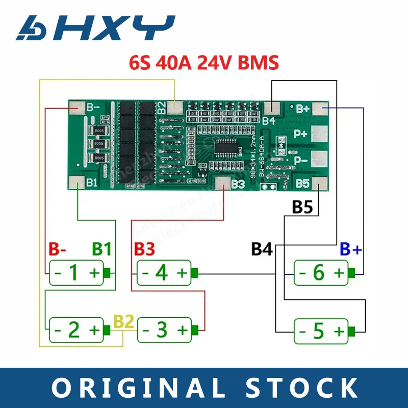 6S 40A 20A 24V 18650 Li-Ion Lithium Battery Protect Board Solar Lighting Bms Pcb With Balance For Ebike Scooter