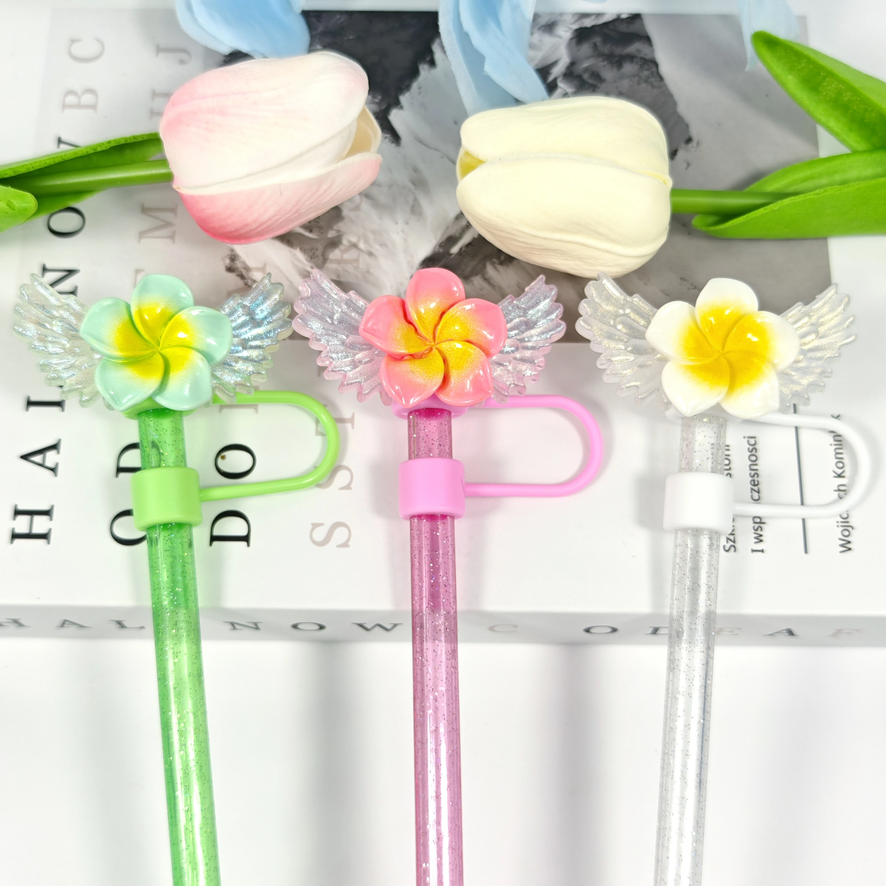 New Multi-Color Frellia Angel Wings Series Straw Cover Dust Cap