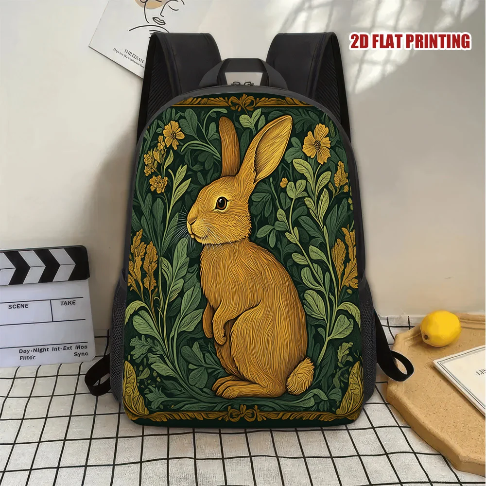 

1 Easter Bunny Floral Frame Backpack - Cute Face and Spring Floral Print, Lightweight Zipper Open and Close