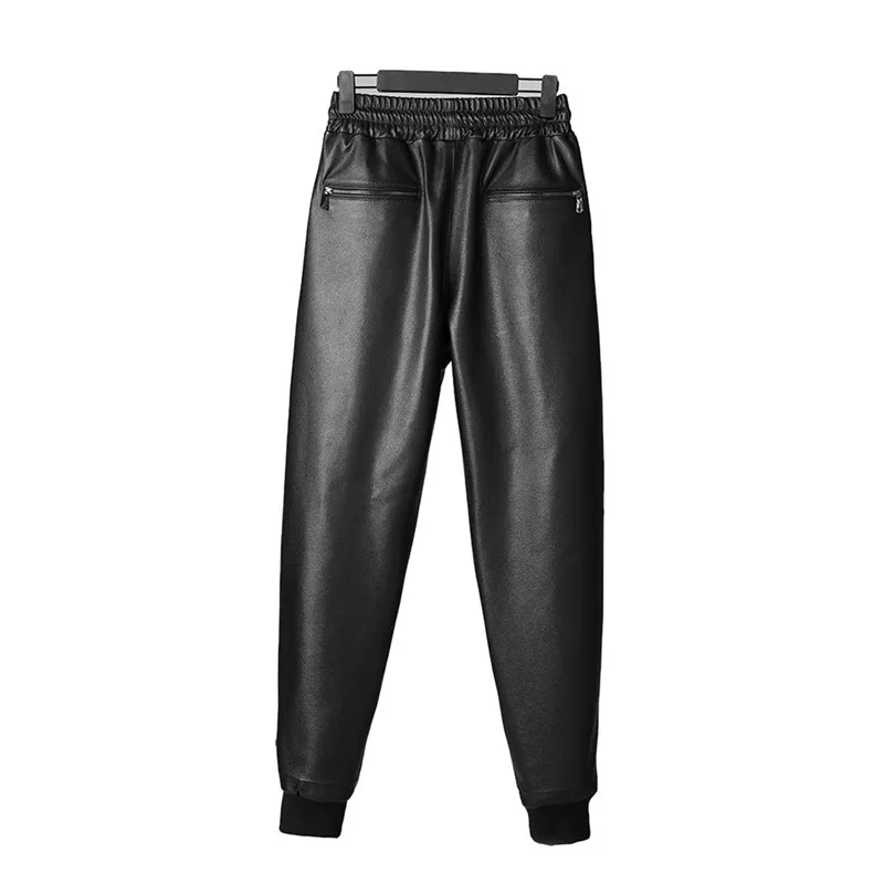 Men's Leather Pants,  First Layer of Cowhide, Bunched Waist, Waterproof, Fleece, Thickened, Cycling, Autumn Winter