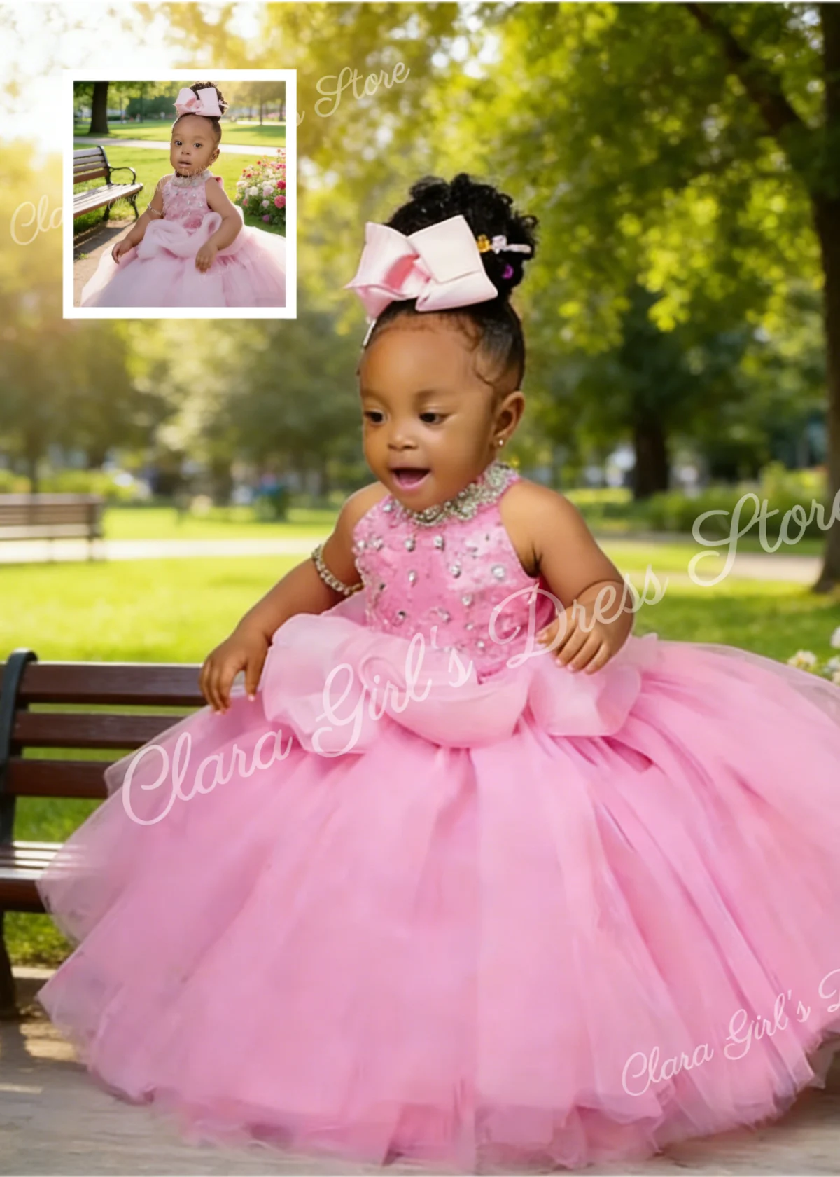 

Розовое платье с цветочным узором для девочек на заказ, детское тюлевое пышное платье принцессы с лямкой на шее, детское платье на день рождения, свадебное вечернее платье