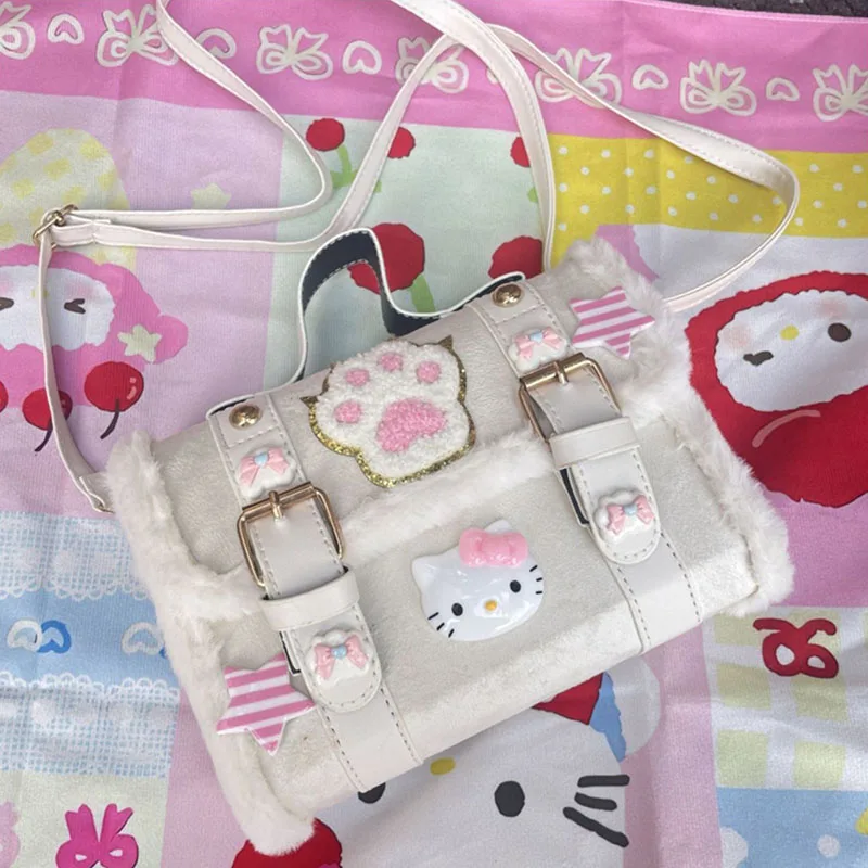 Hello Kitty Sanrio2024 New Kawaii Advanced Texture Printing Small Square Bag Cartoon Trend Creative Shoulder Bag Girl Anime Gift