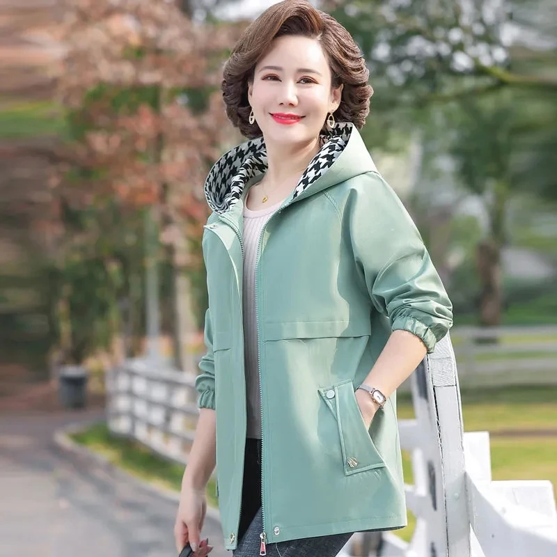 Women Windbreaker 2023 Spring Autumn New Hooded Trench Coat Fashion Casual Large Size Mid-length Female Outwear Mother Coats 5XL