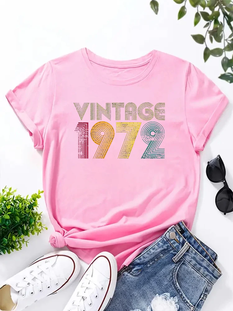 2024 New Retro 50th Birthday Gifts Year Old Vintage 1972 Printed T-Shirt Casual Comfortableround Neck Women\'s Top For Summer