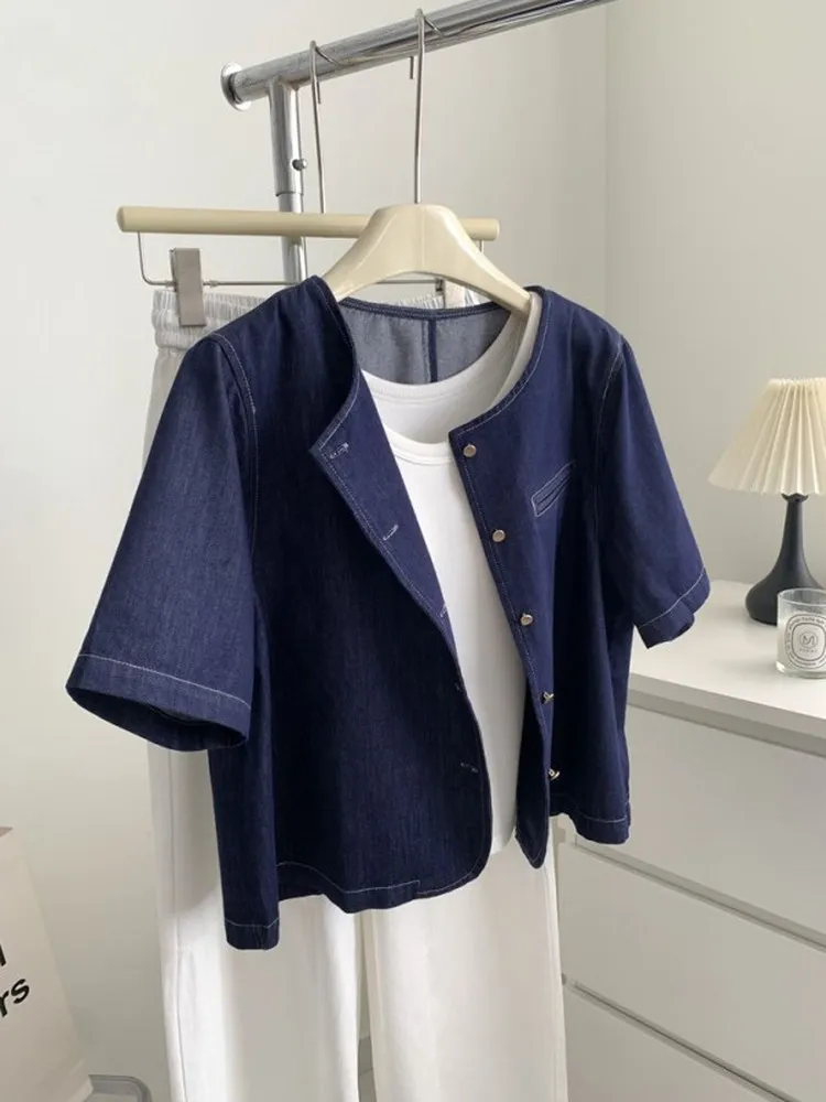 

plus Size 300 Pou American Retro Denim ort Sve irt Lightweight Summer Casual Wear for Men And Women