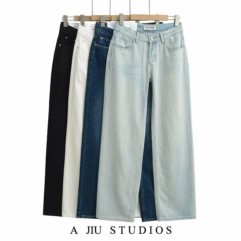 

American Sle Low Waist Loose Women's Jeans Retro Slimming Straight Leg Pants Casual Versatile Floor Length Drapey Wide Leg