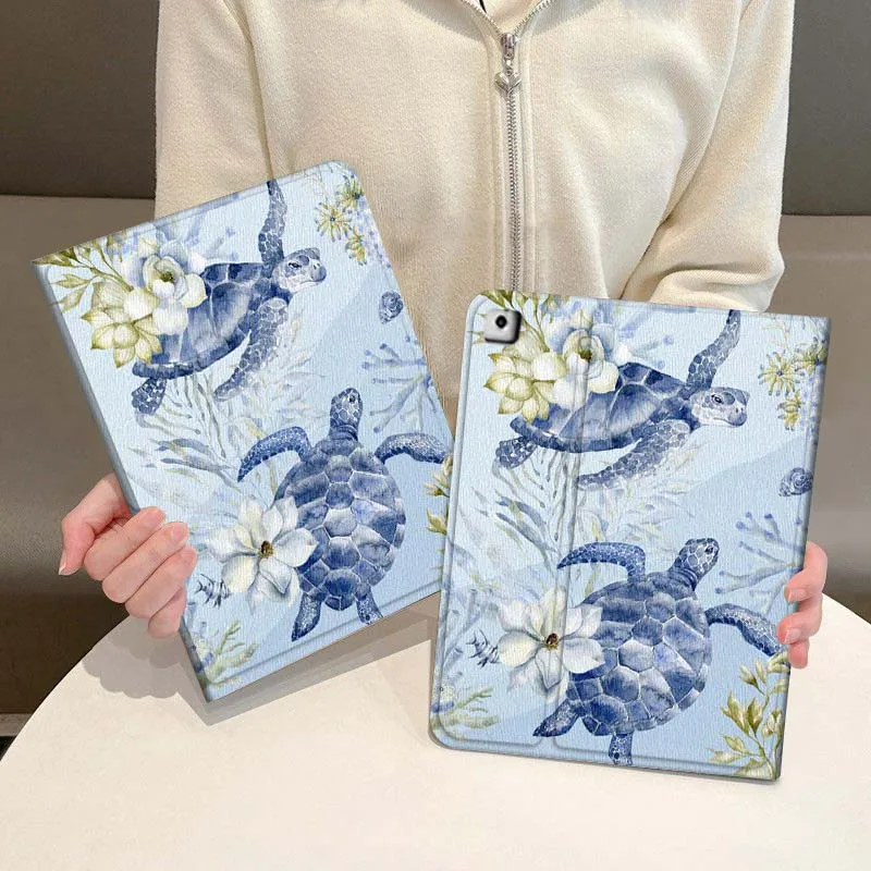 

Blue Turtle Flower Pattern Tablet Case For iPad Pro Air Mini 1 2 3 4 5 6 7 7th 8th 9th 10th 11th 10.2 9.7 10.5 10.9 11 2024 2025