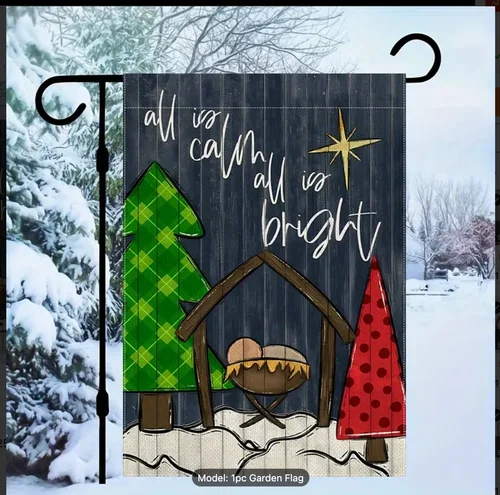 Christmas Garden Flag w/ Trees and Houses, 