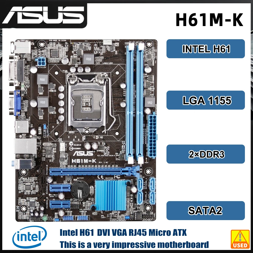 ASUS H61M-K Motherboard LGA 1155 intel H61 support Intel Core i3-2100 2130 2125 3245 3570 3250 3210 cpu DDR3 16GB Micro ATX