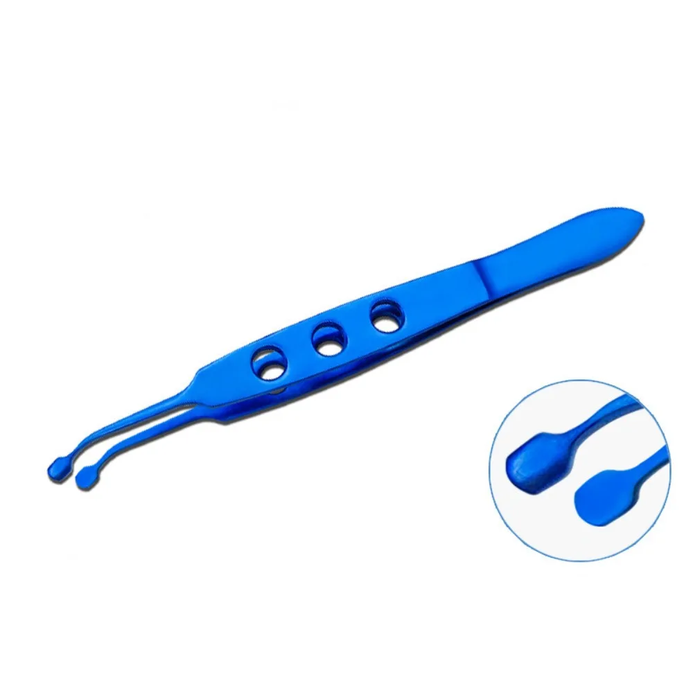 Metal Meibomian Gland Expressor Large Square Head Stainless Steel Eyelid Tweezers Blue Three-Hole Eyelid Precision Tool