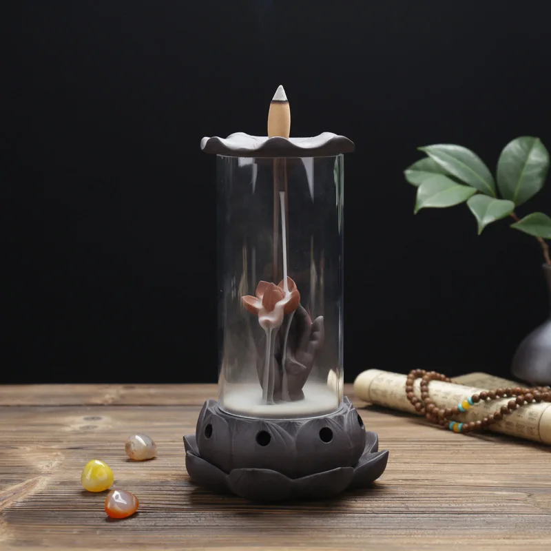 Time hourglass-Quemador de incienso de reflujo, difusor de aroma interior, bergamota, artesanía de pedestal de incienso de dragón, cubierta de vidrio efecto psicológico creativo del asiento de incienso de vela adecuado