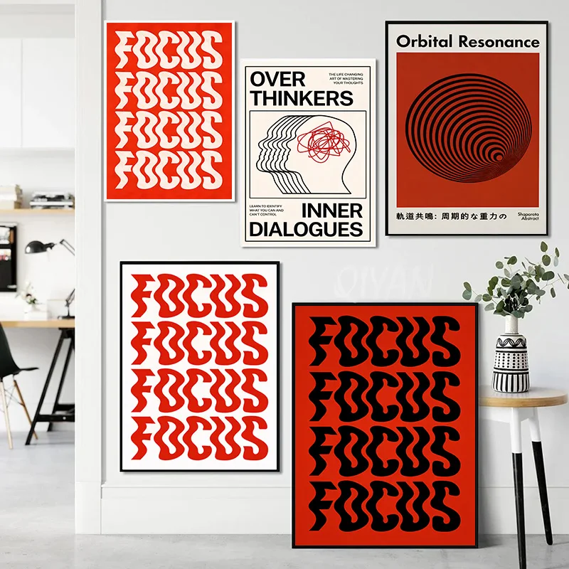 Modern Swiss Minimalist Poster FOCUS Wave Concentric Circles Wall Art Trendy Print Painting Home Decor for Bedroom Living Room