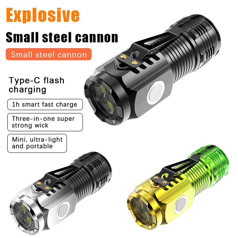 

Powerful 3 Led Flashlight Mini Torch With Pocket Clip USB Rechargeable 5 Modes Flashlight Tail Magnet For Outdoor Camping Hiking