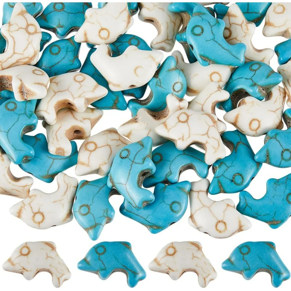 100PCS 2 COLORS Turquoise Dolphin Beads Bulk Animal Beads Summer Hawaii Ocean Sea Animals Blue White Lucky for making kit