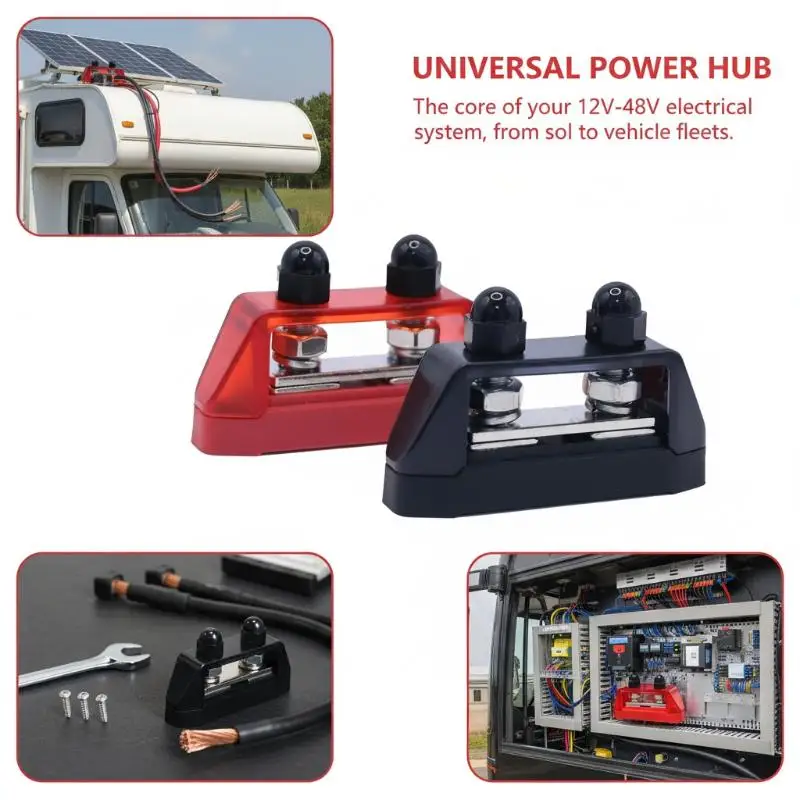 M8 M10 Power Busbar Dual Stud Terminal Block Distribution Panel for DC Electrical Circuit Boat Yacht Camper Vehicle