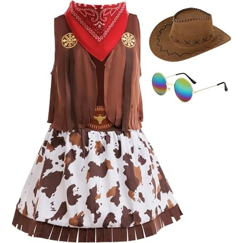 Cowgirl Costume for Girls Western Style Role Play Girls Dress Up Cowgirl Outfit Halloween Costume Cosplay 2-12Y view 3