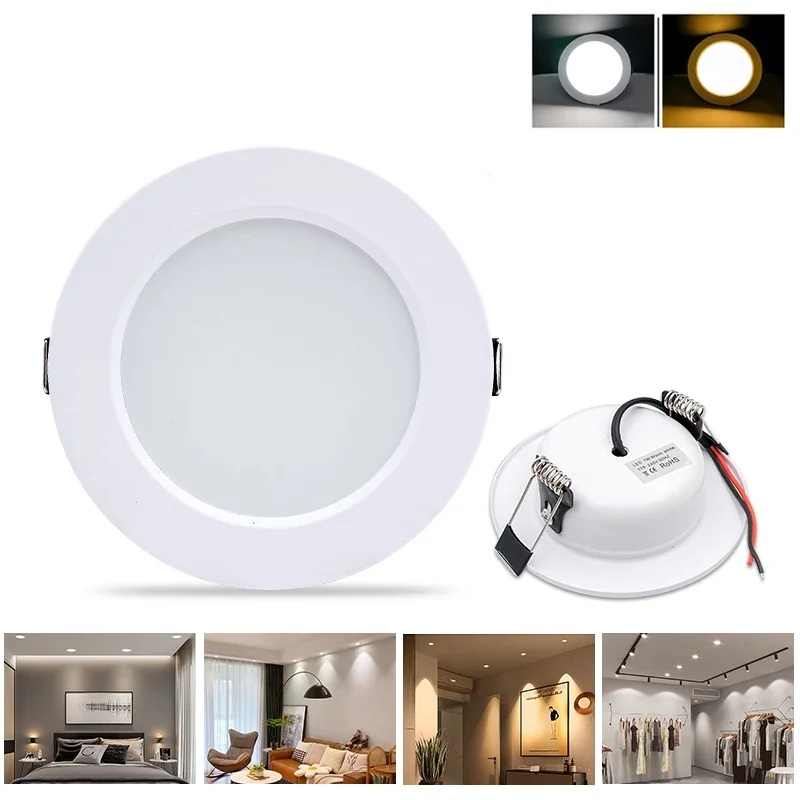 Spot lumineux LED circulaire encastrable pour le plafond, éclairage d\'intérieur, lumière blanche chaude/froide, 5/9/12/15/18W, AC 110/220V, DC