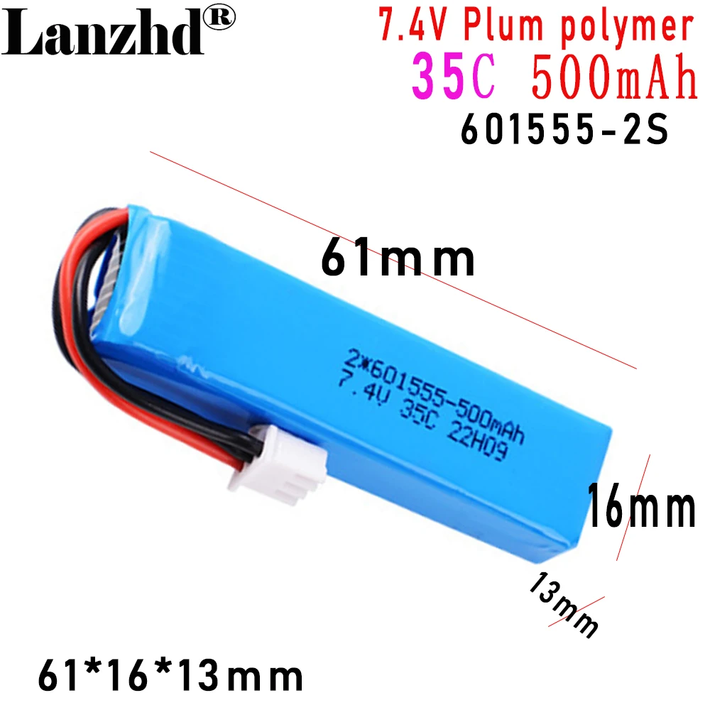 

High Capacity 2S 7.4V 500mAh 35C Lipo Battery For BETAFPV LiteRadio 2 SE RC Transmitter Radio Parts 7.4V Battery 601555 61*16*13