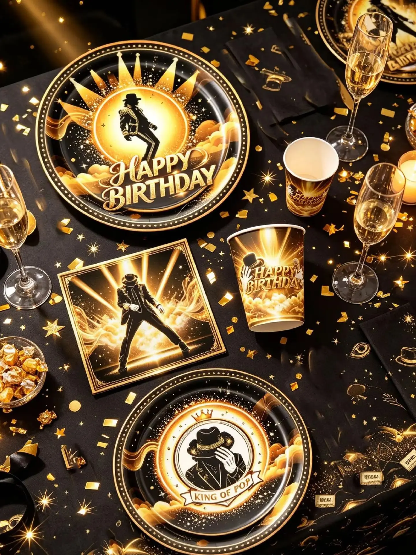 Michael Jackson Fan Geburtstagsparty Dekoration Retro 80er 90er Musik Banner Tischgeschirr Becher Teller Servietten Tischdecke Zubehör Geschenk