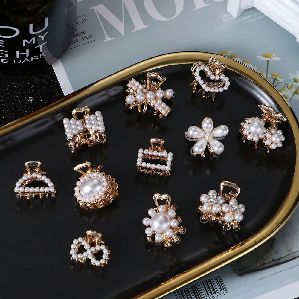 Hair Accessories Women Rhinestone Crystal Pearl Hairclip Hair Crab Hair Claw Geometric Mini