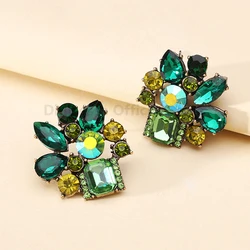 Korean Fashion Geometric Glass Stud Earrings For Women Trend Luxury Design Charm Female Wedding Party Jewelry Ear Accessories