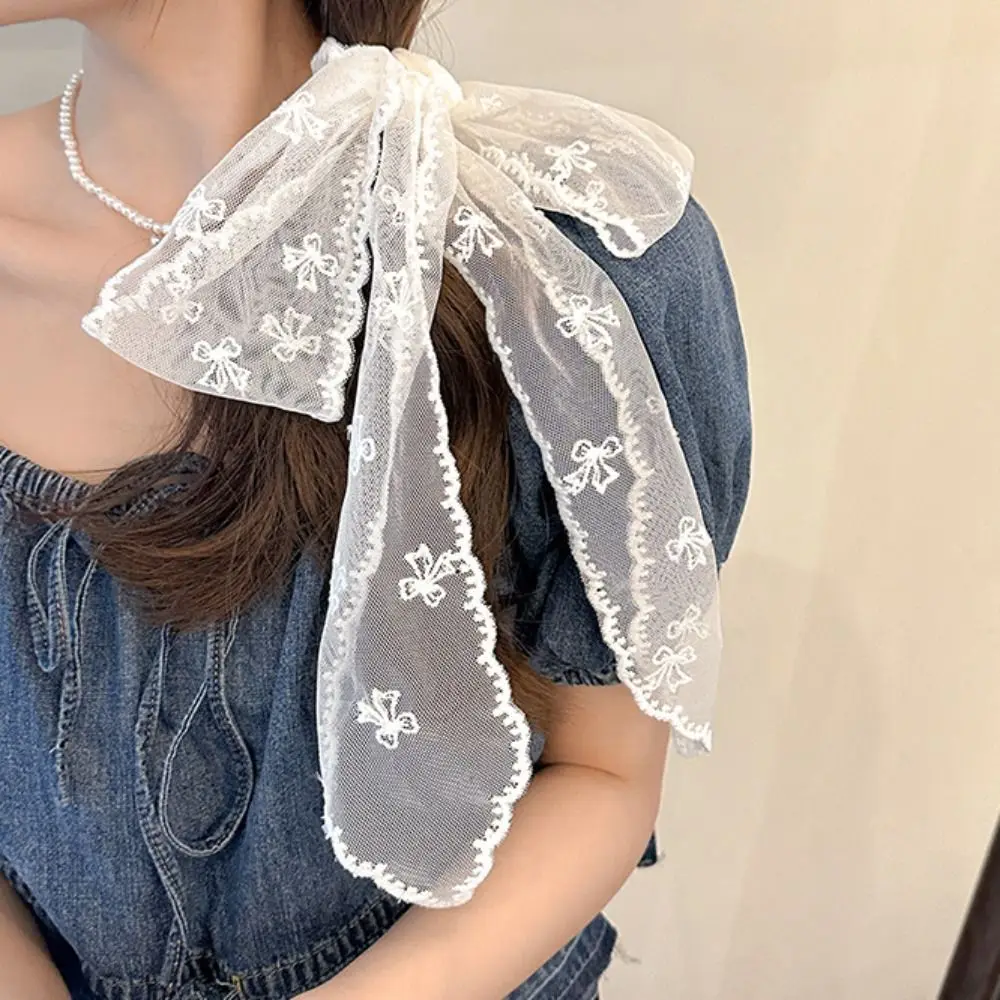 Кружевной шарф для волос в пасторальном стиле, мягкая накидка, элегантная повязка на голову с милым бантом, тюрбан, аксессуары, лента с вышивкой, ремешок для волос на открытом воздухе