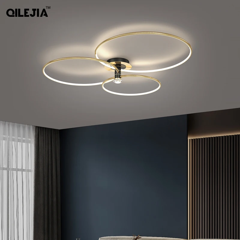 

Modern Art Design Rings LED Chandelier Lights For Living Dining Room Bedroom Kitchen Black Golden Luxury Lighting Dimmable Lamps