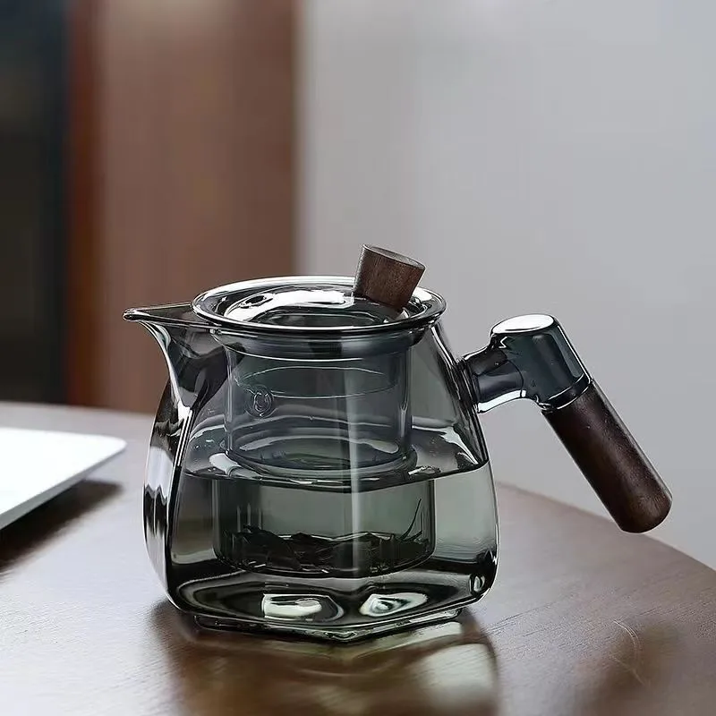 High borosilicate glass walnut boiling teapot through the black side of the tea water separation teapot six sides teapot