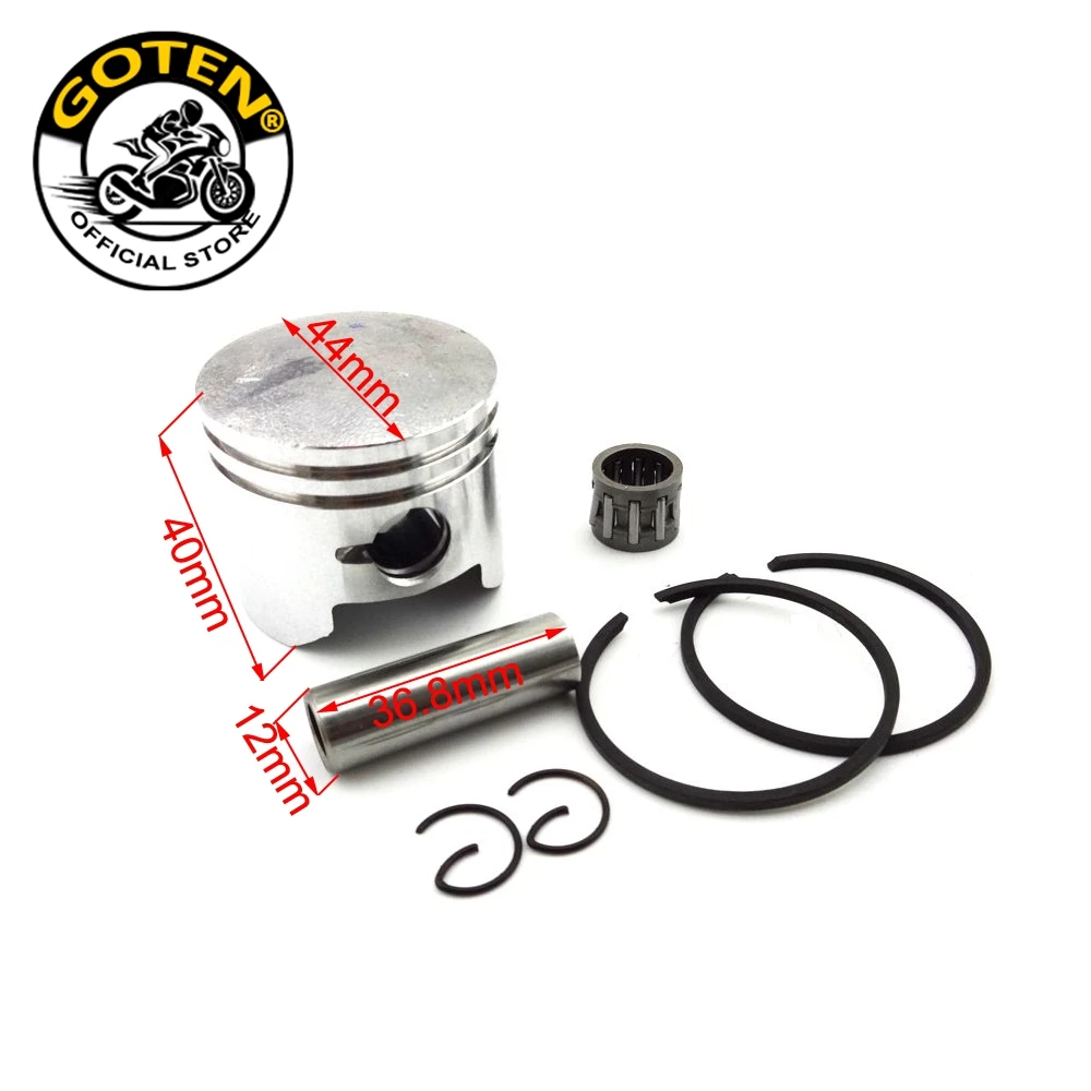 Goten 44mm Piston 12mm Pin Ring Needle Bearing Set for 49cc  2 Stroke Engine of Mini Quad ATV Pocket Dirt Bike