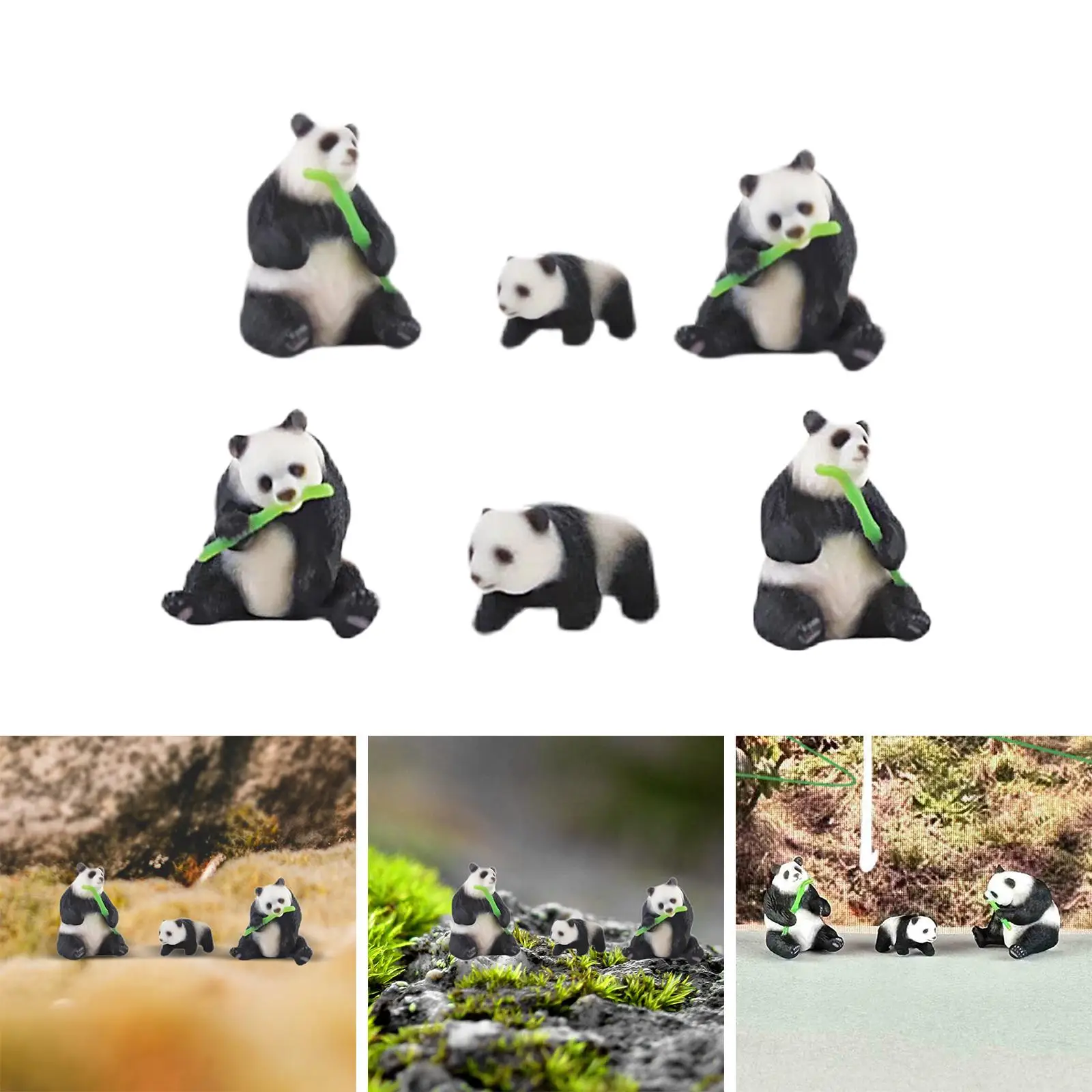 Miniature Resin Pandas Mini Animal Ornament 1/87 Scale Home Decoration
