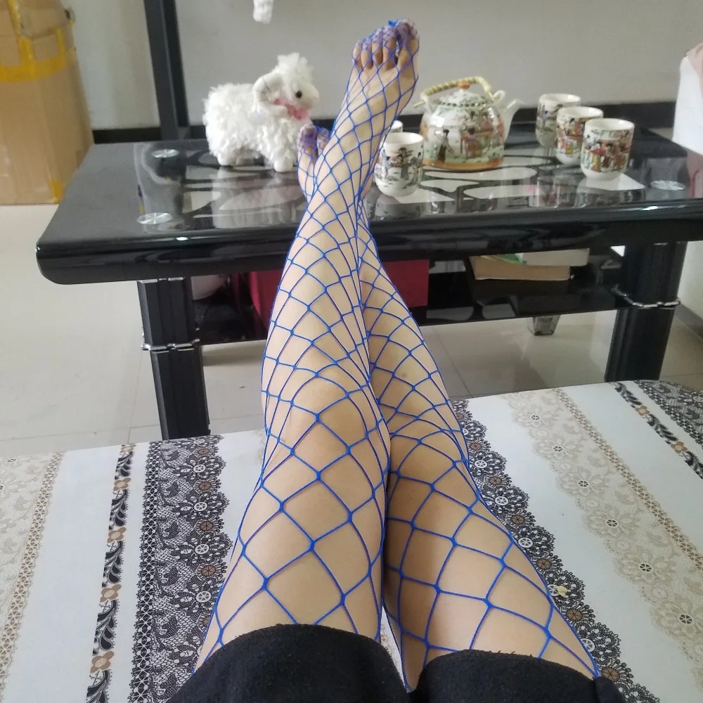 blue red SEXY women high waist fishnet stocking fishnet club tights panty knitting net pantyhose trouser mesh lingerie TT016