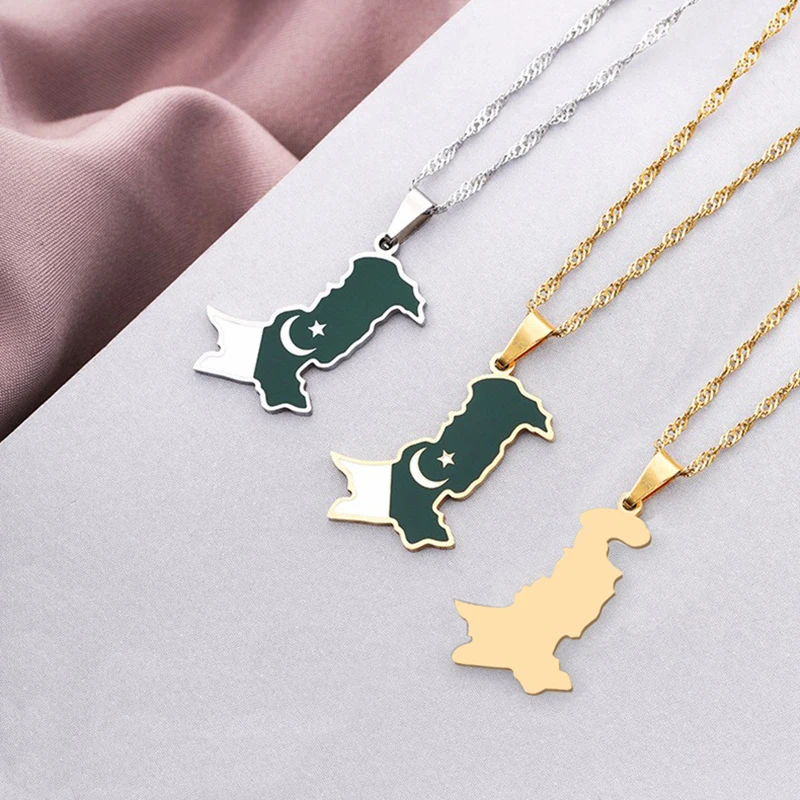 Fashion Islamic Republic of Pakistan Map Flag Pendant Necklace Stainless Steel اسلامی جمہوریہ پاکستان‎ Maps Jewelry Gift