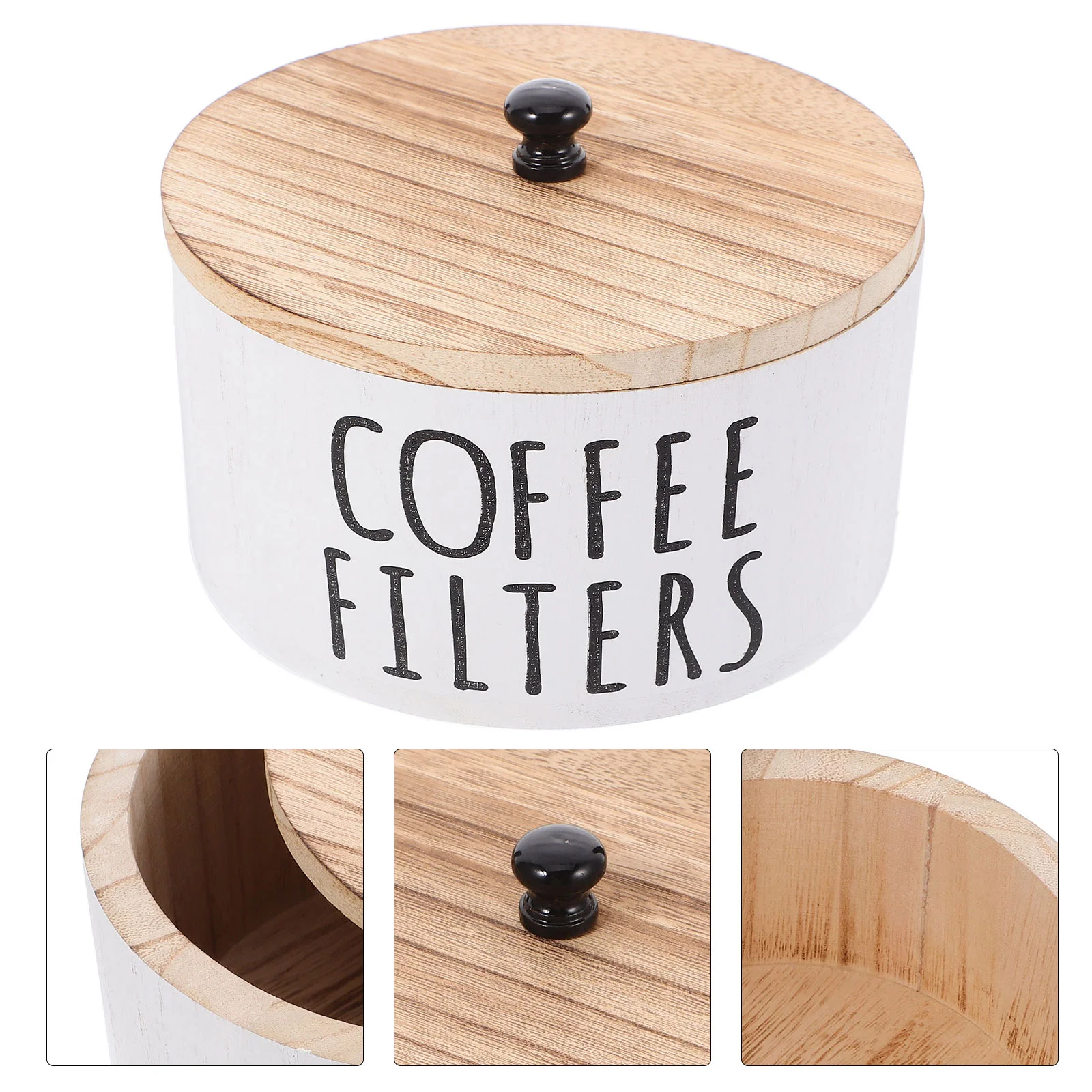 Coffee Filter Storage Box Holder with Lid Container Round Station Organizer White